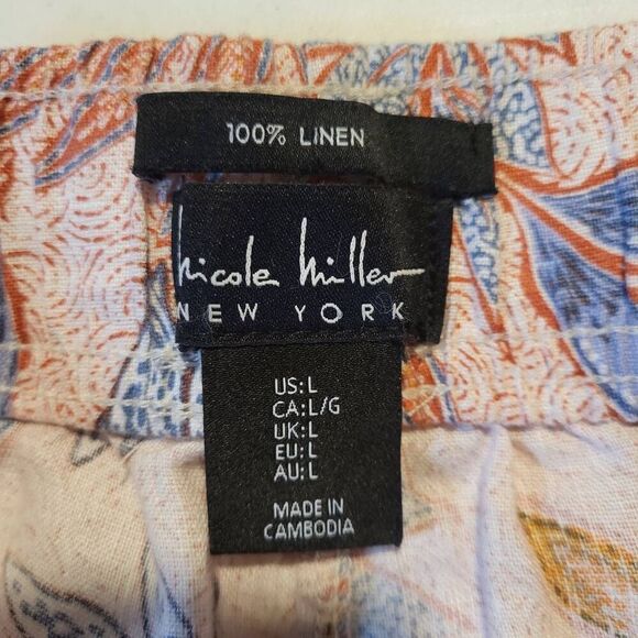 Nicole Miller Womens Floral Linen Wide Leg Pants Large Pink Boho Beachy Vaca NWT - Picture 5 of 7